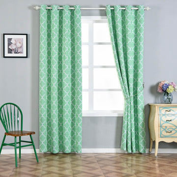 Create a Calming and Stylish Space with White/Mint Lattice Print Blackout Curtains