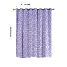 Lattice Print Thermal Blackout Curtains 52 Inch x 108 Inch White & Lavender Chrome Grommet Window Treatment Panels 2 Pack