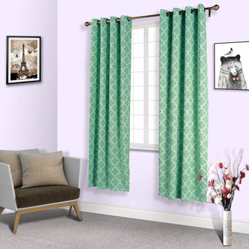 Transform Your Space with White/Mint Lattice Print Thermal Blackout Curtains