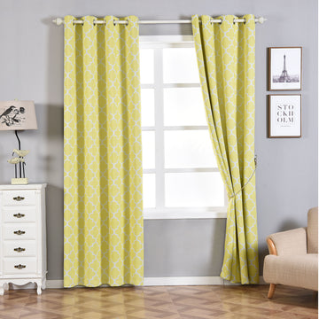 Versatile White/Yellow Lattice Curtains for Any Occasion