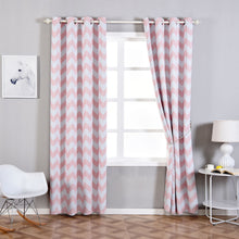 White & Blush Chevron Design Thermal Blackout Curtains With Chrome Grommet 52 Inch x 108 Inch