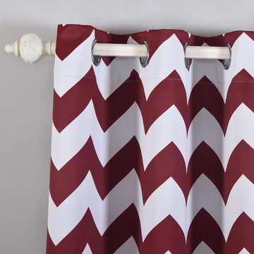 Create the Perfect Ambiance for Any Event with White/Burgundy Chevron Print Thermal Blackout Window Curtains