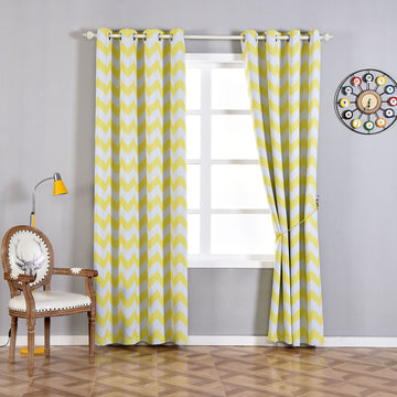 White/Yellow Chevron Design Thermal Blackout Curtains for Any Space