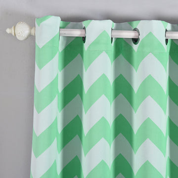 Enhance Your Home Décor with White/Mint Chevron Design Thermal Blackout Soundproof Curtains