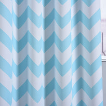 52 Inch x 84 Inch White & Baby Blue Chevron Design Thermal Blackout Curtains With Chrome Grommet