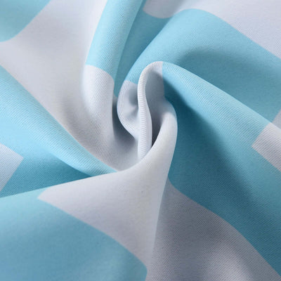 Light blue and white striped fabric close-up showing texture and pattern.