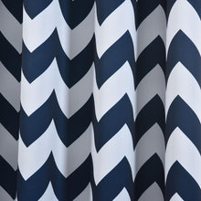 Chrome Grommet Chevron Design Thermal Blackout Curtains Pack Of 2 52 Inch x 84 Inch In White & Navy Blue