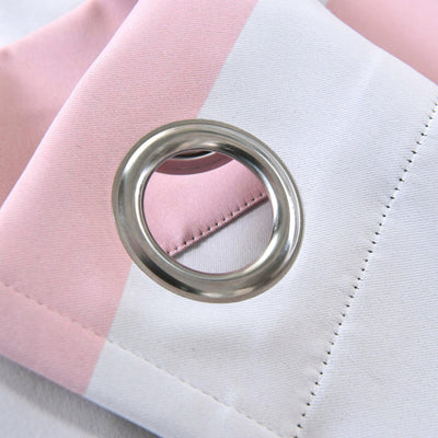Pink and white fabric with a metal grommet detail.