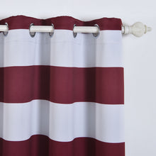 Noise Cancelling White & Burgundy Cabana Stripe Thermal Blackout Curtain Grommet Panels 52 Inch x 108 Inch