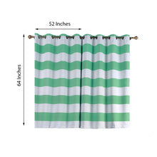 Thermal Blackout Curtain Grommet Panels In White & Mint Cabana Stripe 52 Inch x 64 Inch Noise Cancelling