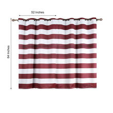 Set Of 2 52 Inch x 64 Inch White & Burgundy Cabana Stripe Thermal Blackout Curtains With Chrome Grommet