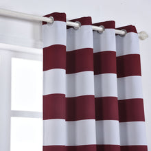 Thermal Blackout Cabana Stripe Curtains 2 Panels With Chrome Grommet In White & Burgundy 52 Inch x 64 Inch