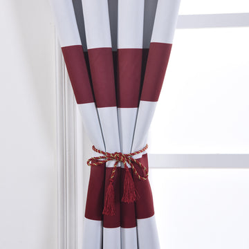 Create a Stylish and Functional Space with White/Burgundy Cabana Stripe Window Treatment Panels