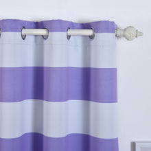 52 Inch x 64 Inch White & Lavender Cabana Stripe Thermal Blackout Curtains With Chrome Grommet