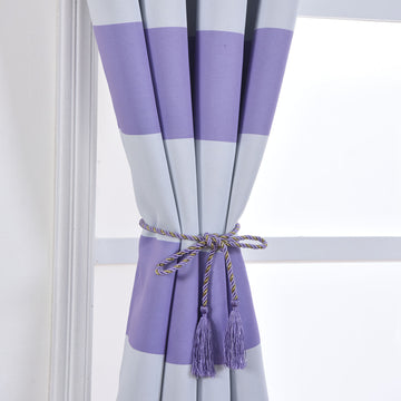 Versatile and Stylish White/Lavender Lilac Cabana Stripe Window Treatment Panels
