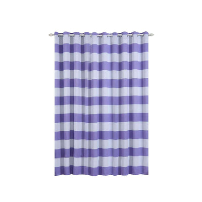 Purple striped curtain with grommets for easy hanging