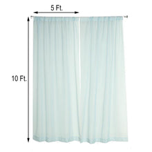 A pair of light ice blue sheer organza curtains with a measurement of 5 ft and 10 ft