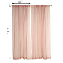 A pair of Sheer Organza Dusty Rose curtains with measurements of 10 ft and 5 ft