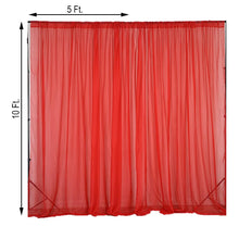 sheer red curtain with measurements of 5 ft and 10 ft