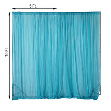 sheer organza turquoise curtain with measurements of 10 ft and 5 ft