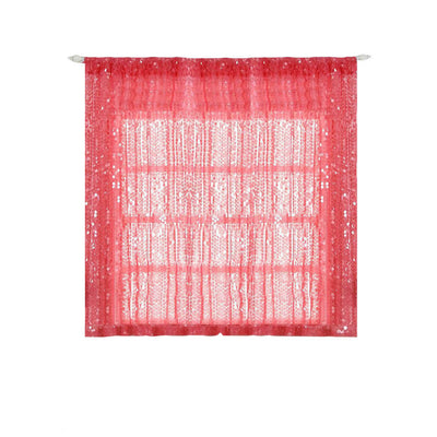 Red sequined curtain panel on a plain backdrop