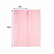 A pair of blush Scuba Polyester curtains with measurements on a white background, perfect for room divider, solid backdrop curtain & dividers