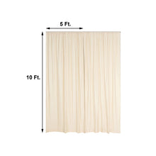 A beige Scuba Polyester curtain with the measurements of 5 ft by 10 ft, perfect as a room divider and solid backdrop curtain