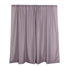 A pair of violet amethyst polyester solid backdrop curtains on a white background, perfect for room divider