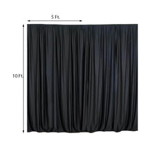 A black Scuba Polyester curtain with measurements on a white background, perfect as a room divider, solid backdrop curtain & dividers