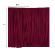 A solid burgundy Scuba Polyester panel curtain measuring 5 ft by 10 ft, perfect for use as a room divider or backdrop curtain