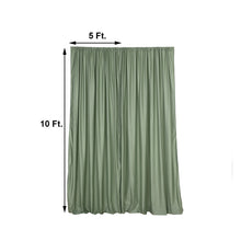 A picture of a Scuba Polyester Eucalyptus Sage Green solid backdrop curtain with measurements on it