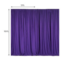 A solid purple Scuba Polyester curtain with measurements on a white background, perfect as a room divider, solid backdrop curtain & dividers.