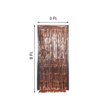 A rose gold foil curtain with measurements on a white background