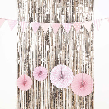 Champagne Metallic Tinsel Foil Fringe Doorway Curtain Party Backdrop 8ft