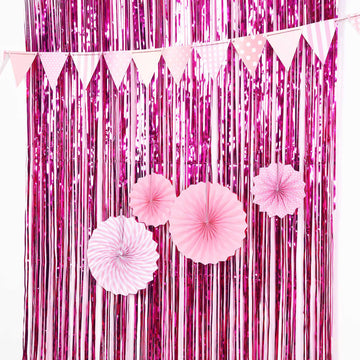 Add a Touch of Glamour with Fuchsia Metallic Tinsel Foil Fringe Doorway Curtain Party Backdrop