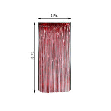 a red tinsel curtain with measurements on a white background