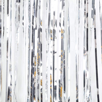 Shiny silver fringe backdrop for decorations and events