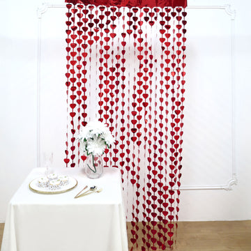 Shimmering Red Heart Chain Foil Fringe Curtain for Stunning Party Backdrops