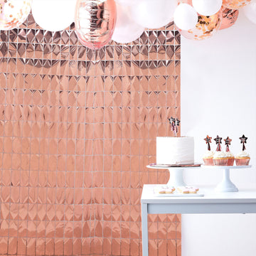 Add a Touch of Elegance with the Shiny Rose Gold Metallic Foil Curtain