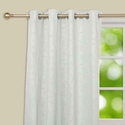Lightweight white curtain panel with leaf pattern, ideal for enhancing natural light.