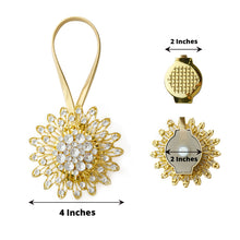 4 Inch Gold Crystal Flower Magnetic Curtain Tie Backs Pack of 2