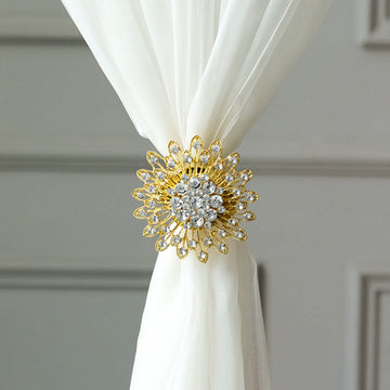 Add Elegance to Your Curtains with Gold Crystal Flower Magnetic Backdrop Curtain Tie Backs