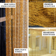 3 Feet x 8 Feet Silk String Curtains In Gold With Tassels Room Divider Panels