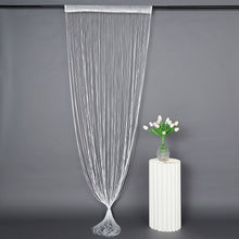 Room Divider Curtain Panels White & Silver Silk with Tassel String 3 Feet x 8 Feet