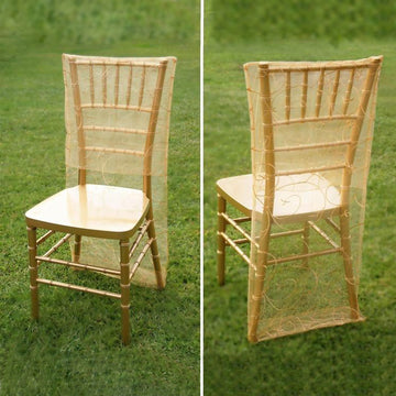 Gold Organza Chiavari Chair Cover Chair Slipcover with Satin Embroidery
