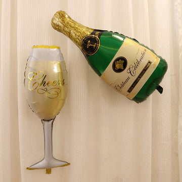 Celebrate in Style with Champagne Bottle and Glass Mylar Foil Latex Free Balloons