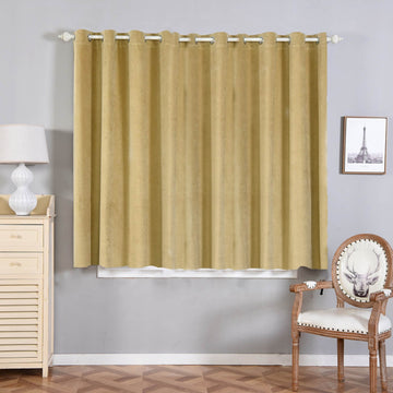 2 Pack Champagne Premium Velvet Thermal Blackout Curtains With Chrome Grommet Window Treatment Panels 52"x64" 330 GSM