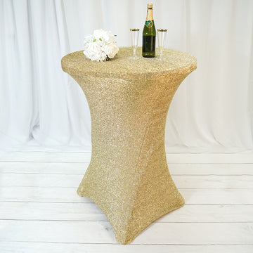 Champagne Metallic Shiny Glittered Spandex Cocktail Table Cover