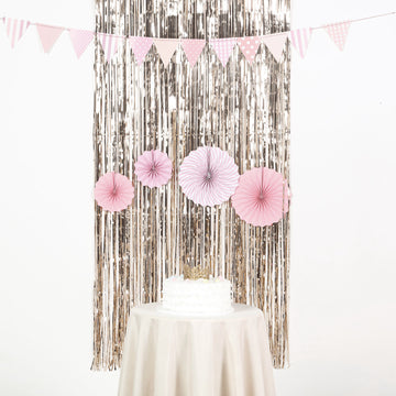 Champagne Metallic Tinsel Foil Fringe Doorway Curtain Party Backdrop 8ft