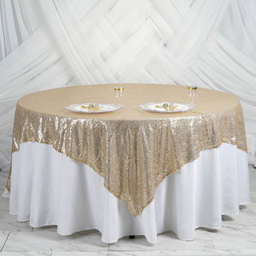 Champagne Premium Sequin Square Table Overlay - Add Glamour to Your Event